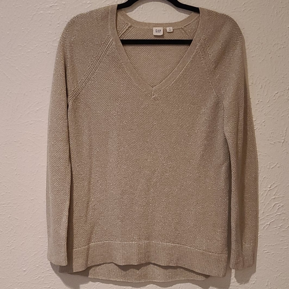 Gap Champagne Sparkle Waffle V-neck Sweater